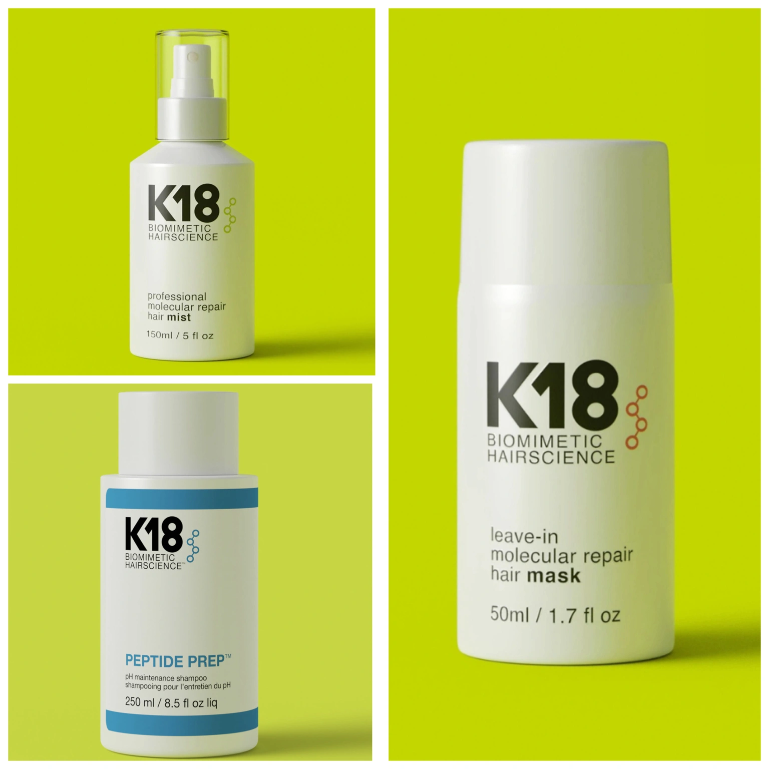 K18 Prémium Csomag (K18 Molecular Repair Hair Mist 150ml+K18 Peptide Prep pH Maintenance Shampoo 250ml+K18 Leave-In Molecular  50ml főképe